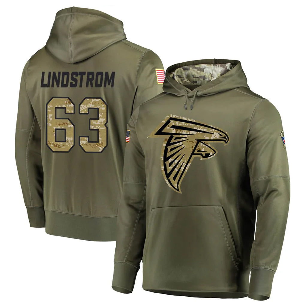 Choea A.Falcons #63 Chris Lindstrom Player Olive Salute to Service Club Fleece Hoodie Stitched Jerseys