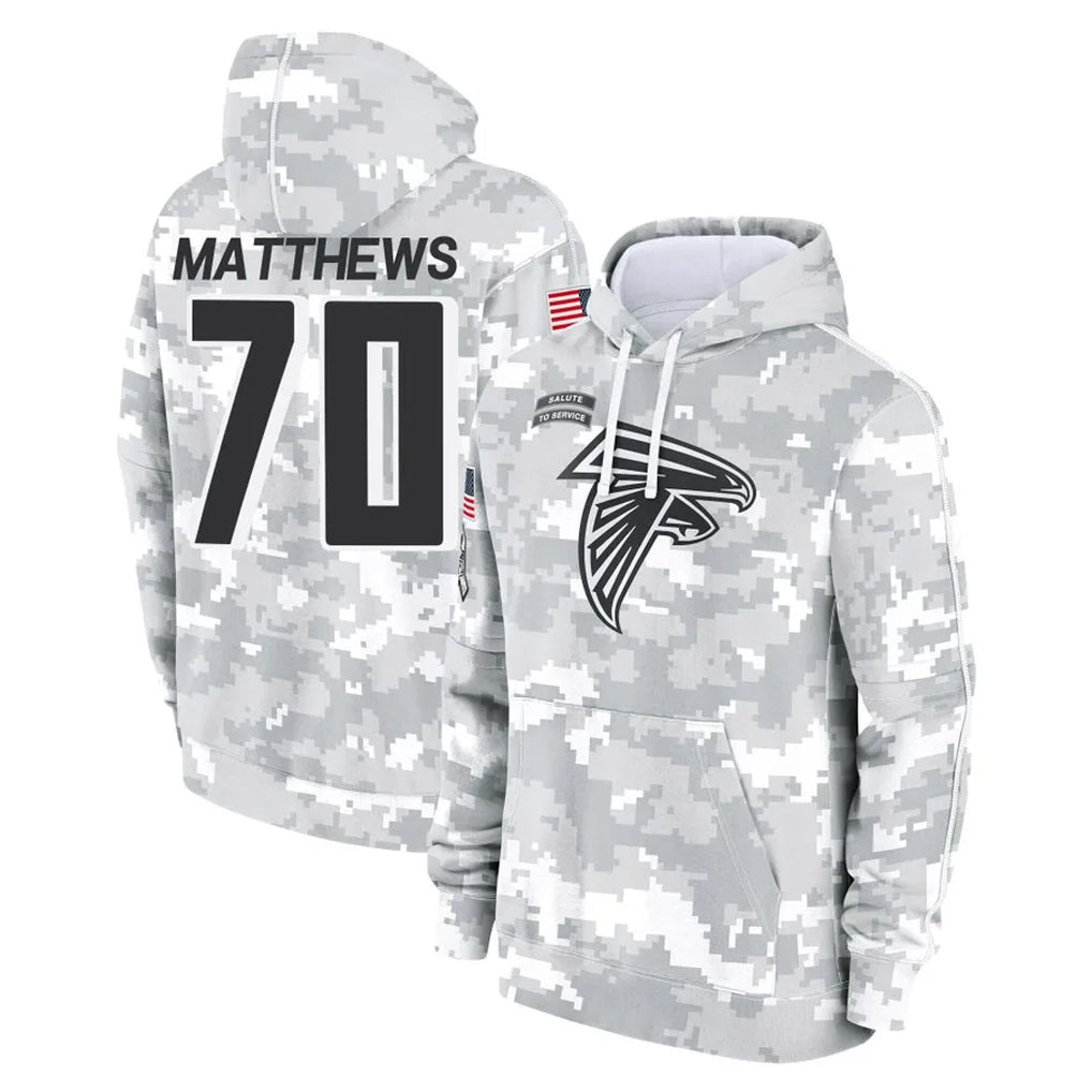 Choea A.Falcons #70 Jake Matthews Player Arctic Camo Salute to Service Limited Hoodie Stitched Jerseys