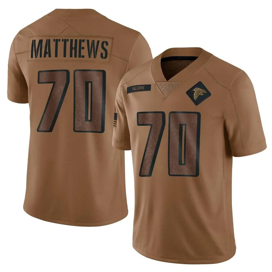 Choea A.Falcons #70 Jake Matthews Player Brown Salute To Service Limited Stitched Jerseys