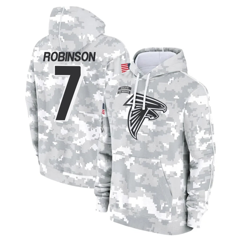 Choea A.Falcons #7 Bijan Robinson Player Camo Arctic Salute to Service Hoodies Limited Stitched Jerseys