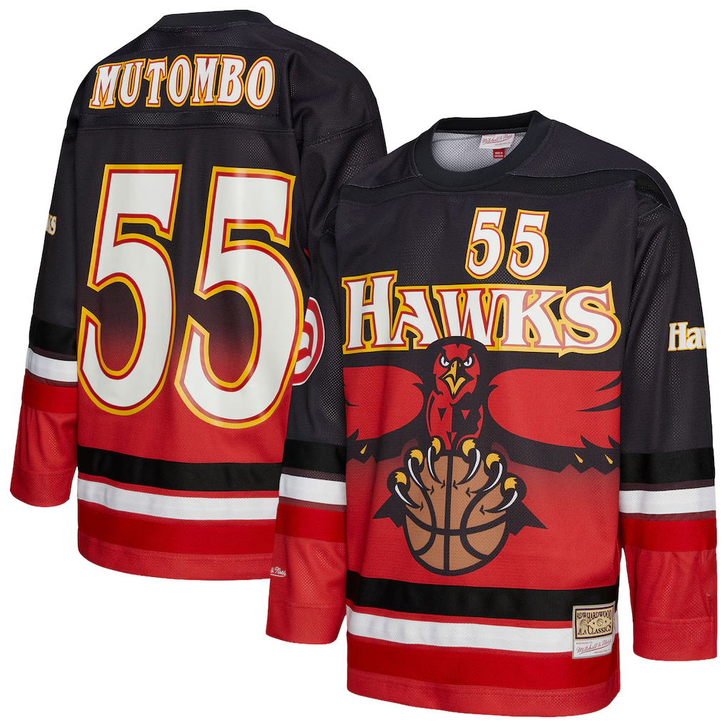 Choea A.Hawks #55 Dikembe Mutombo Mitchell & Ness Red Maxxed Out Fashion Hockey Jerseys