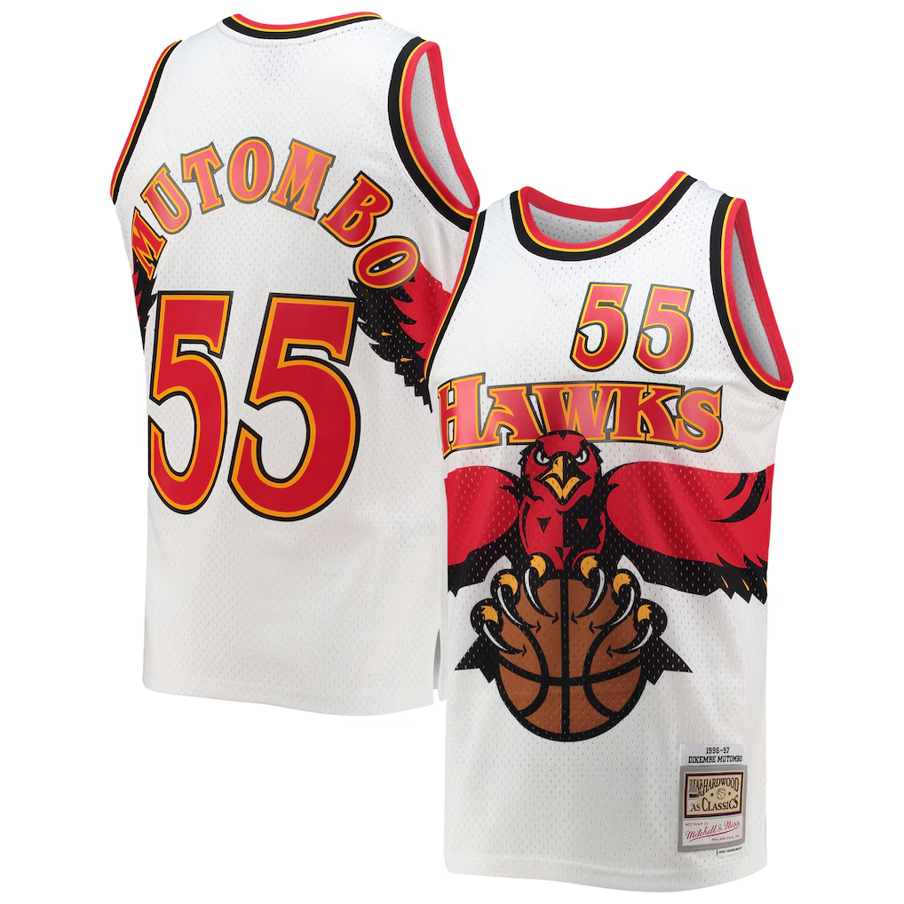 Choea A.Hawks #55 Dikembe Mutombo Mitchell & Ness White 199697 Hardwood Classics Swingman Jerseys