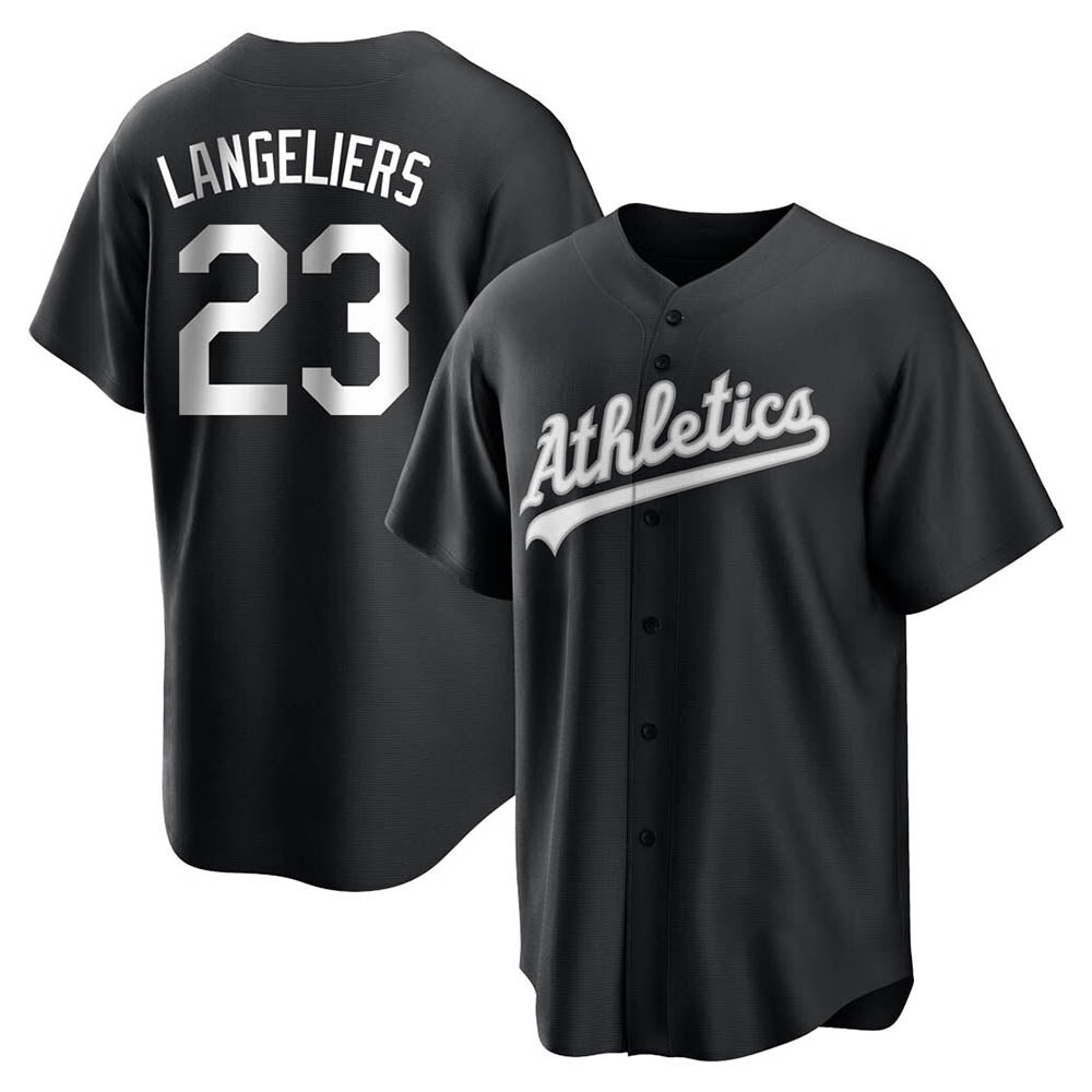 Choea Athletics #23 Shea Langeliers Player Black&White Replica Stitched Jerseys