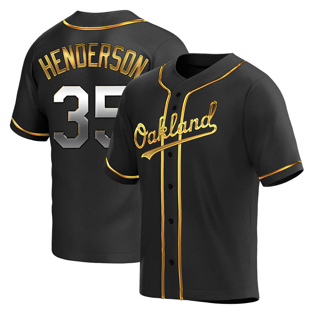 Choea Athletics #35 Rickey Henderson Player Black Golden Replica Alternate Stitched Jersey