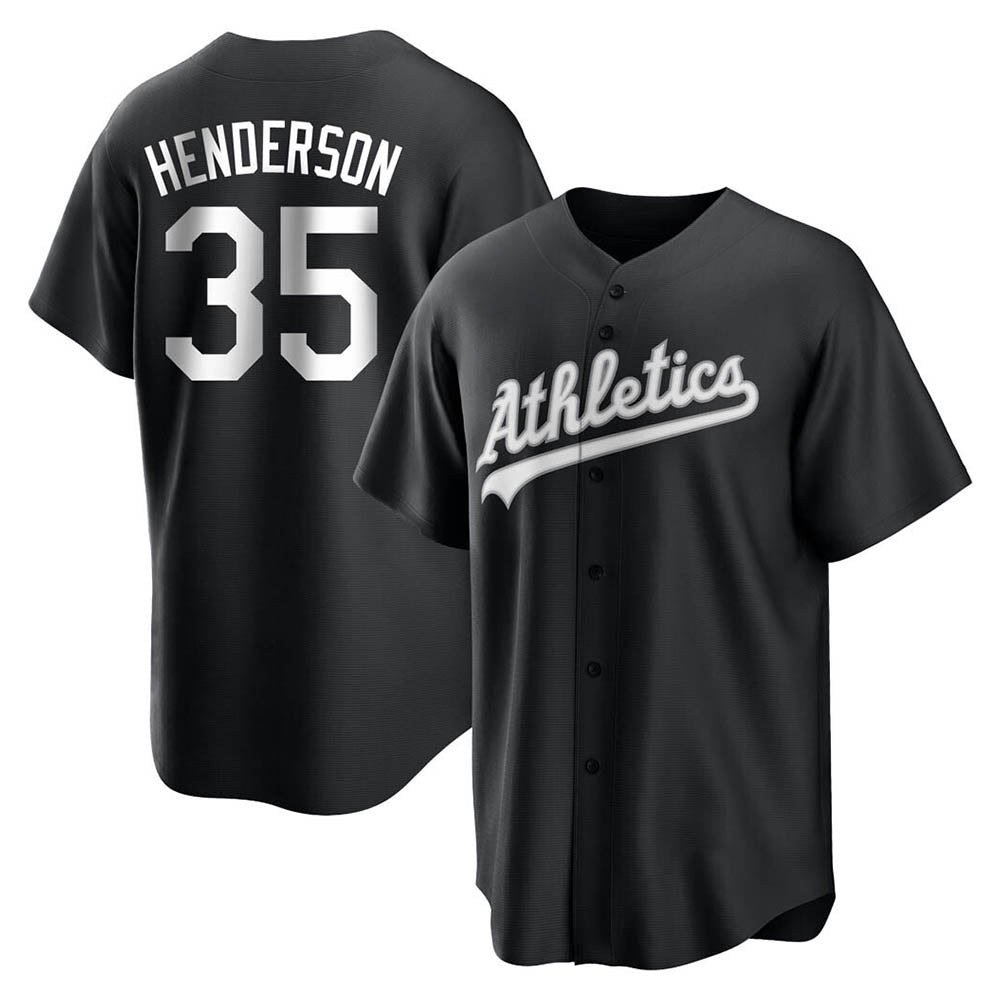 Choea Athletics #35 Rickey Henderson Player Black&White Replica Stitched Jersey