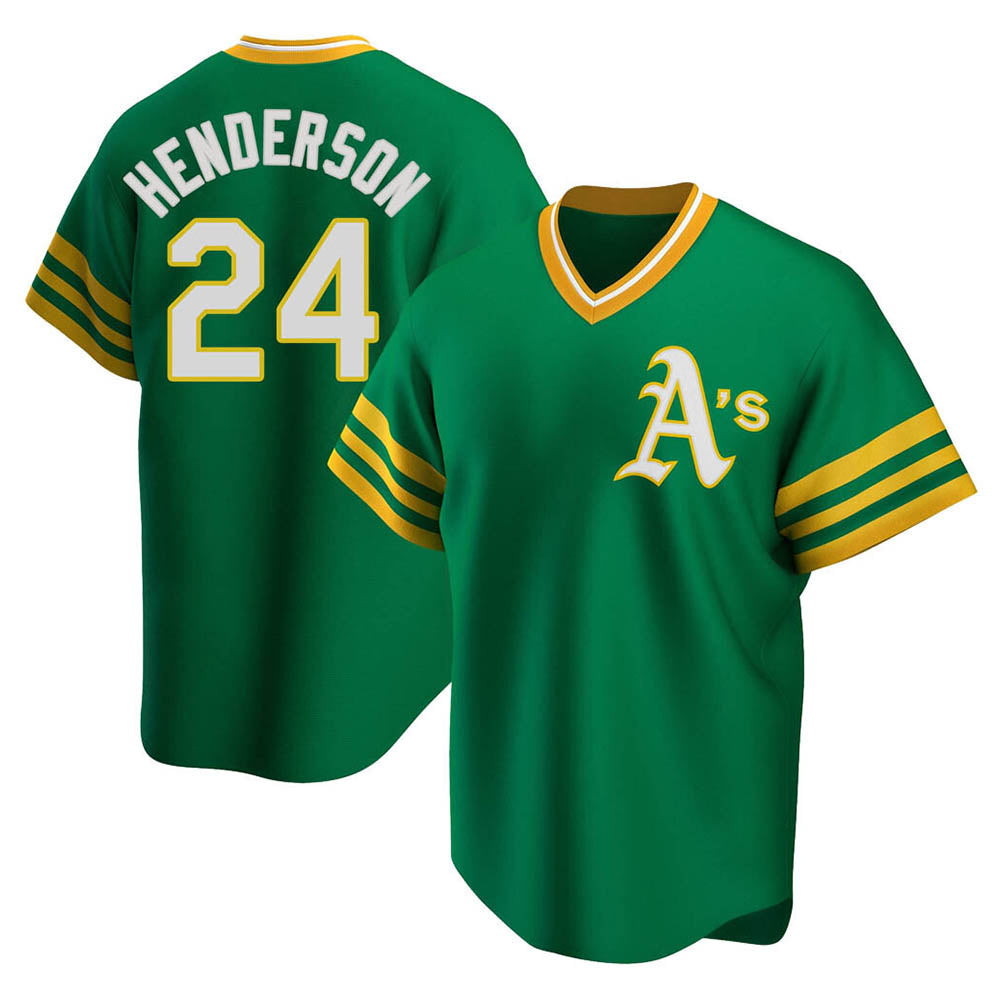 Choea Athletics #24 Rickey Henderson Player Green Replica Cooperstown Collection T shirt Stitched Jersey