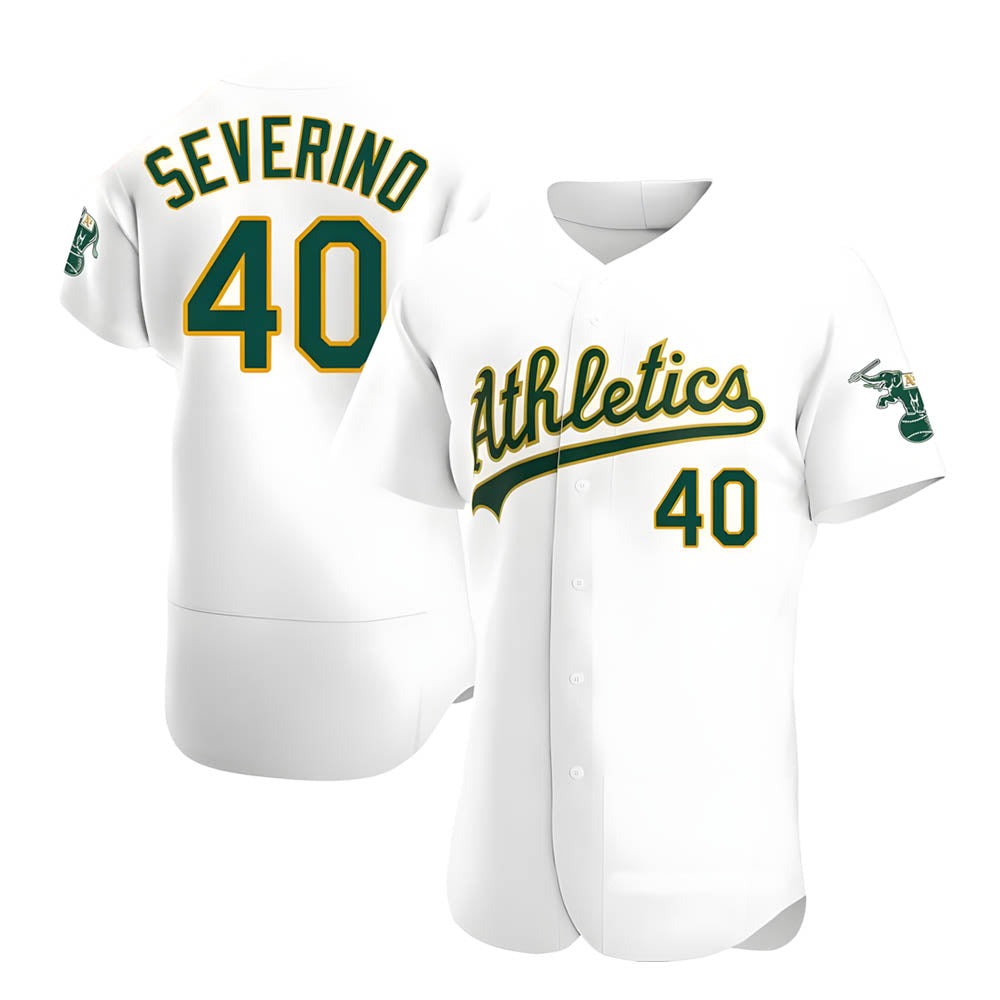 Choea Athletics #40 Luis Severino player White Authentic Home Stitched Jersey