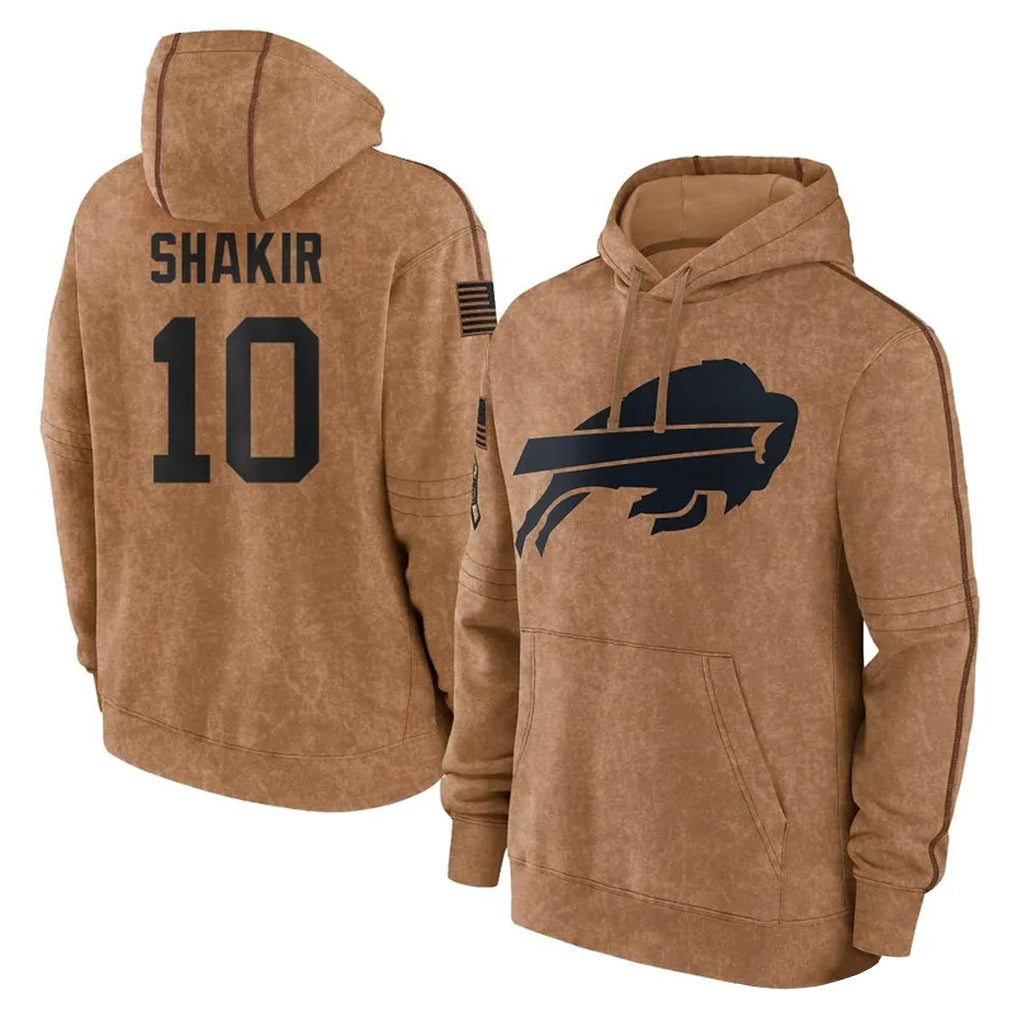 Choea B.Bills #10 Khalil Shakir Player Brown Salute to Service Hoodies Stitched Jerseys
