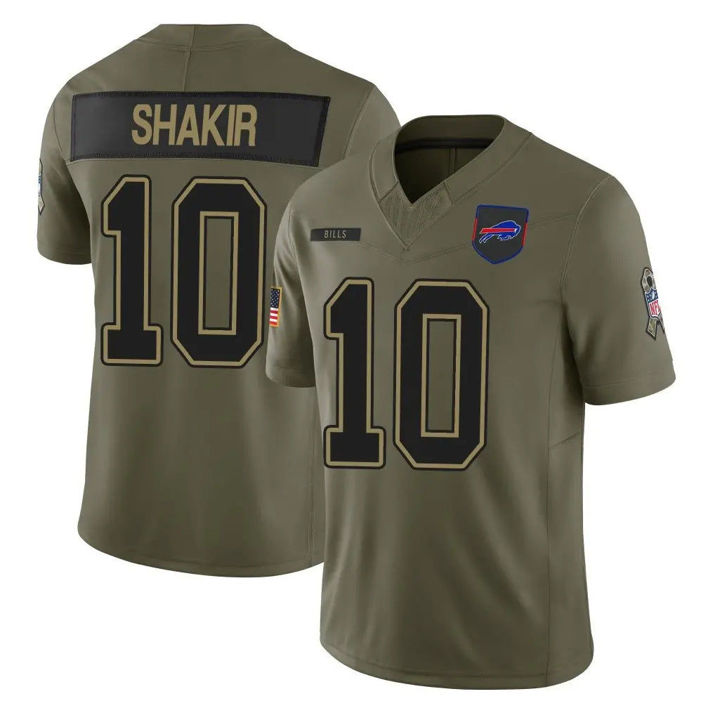 Choea B.Bills #10 Khalil Shakir Player Olive Salute to Service Limited Home Game Stitched Jerseys