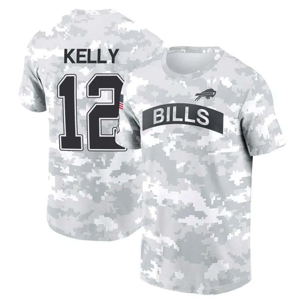 Choea B.Bills #12 Jim Kelly Player Arctic Camo Salute to Service T-Shirt Hoodies Stitched Jerseys