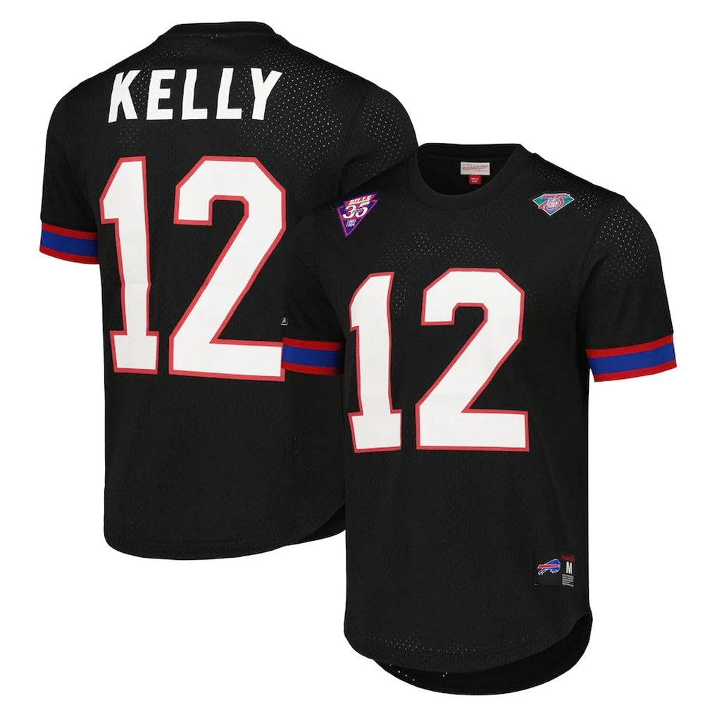 Choea B.Bills #12 Jim Kelly Player Black Mitchell & Ness Replica Mesh Limited Stitched Jerseys