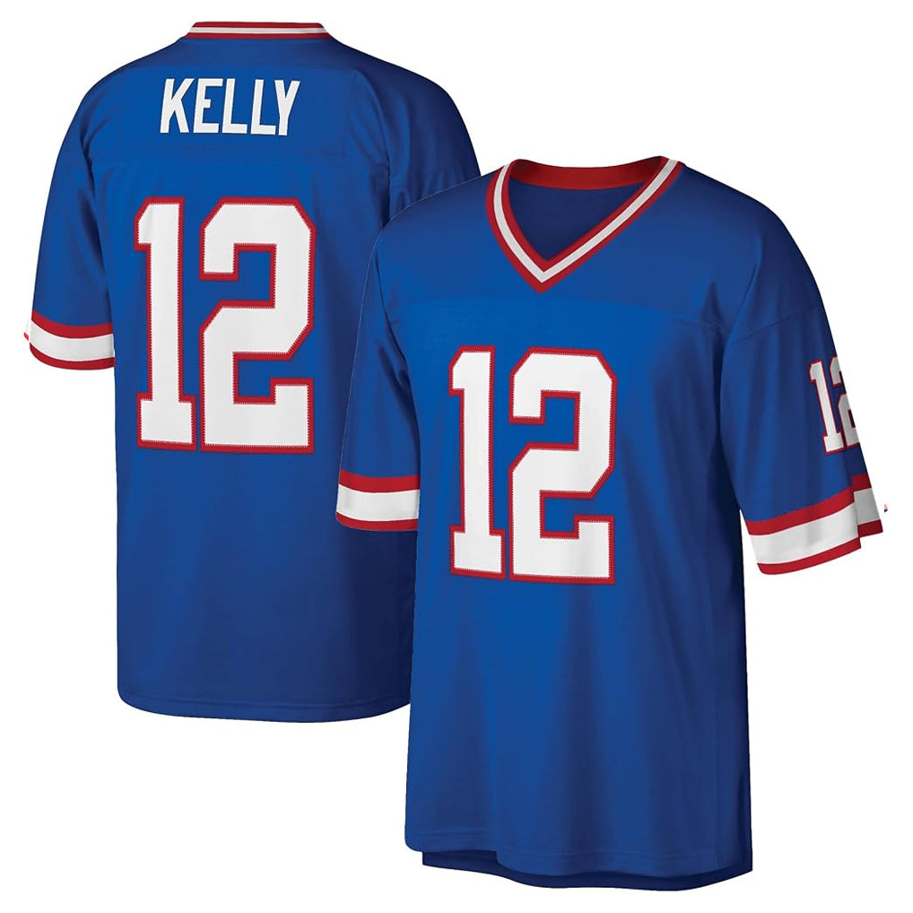 Choea B.Bills #12 Jim Kelly Player Blue Replica Throwback Limited Stitched Jerseys