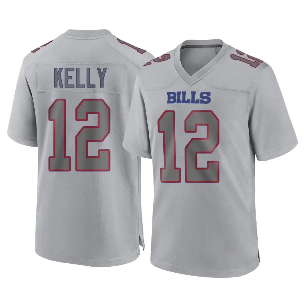 Choea B.Bills #12 Jim Kelly Player Gray Fashion Home Game Stitched Jerseys