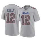Choea B.Bills #12 Jim Kelly Player Gray Fashion Home Game Stitched Jerseys