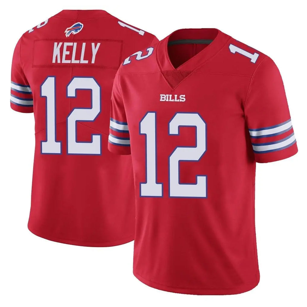 Choea B.Bills #12 Jim Kelly Player Red Vapor Untouchable Limited Home Game Stitched Jerseys