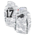 Choea B.Bills #17 Josh Allen Player Arctic Camo Salute to Service Hoodies Limited Stitched Jerseys