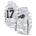 Choea B.Bills #17 Josh Allen Player Arctic Camo Salute to Service Hoodies Limited Stitched Jerseys