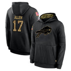 Choea B.Bills #17 Josh Allen Player Black Salute to Service Hoodies Hame Stitched Jerseys
