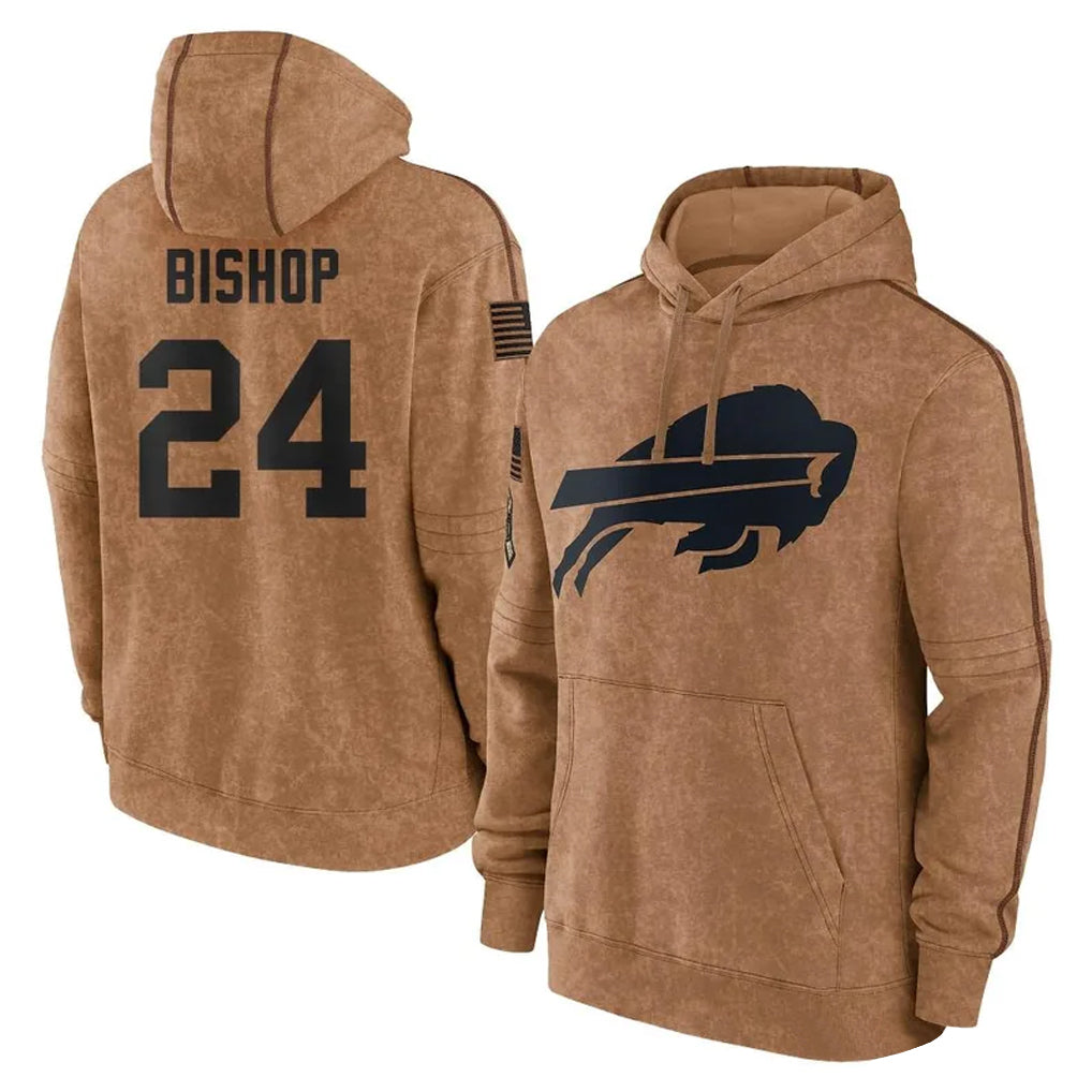 Choea B.Bills #24 Cole Bishop Player Brown Salute to Service Hoodies Stitched Jerseys
