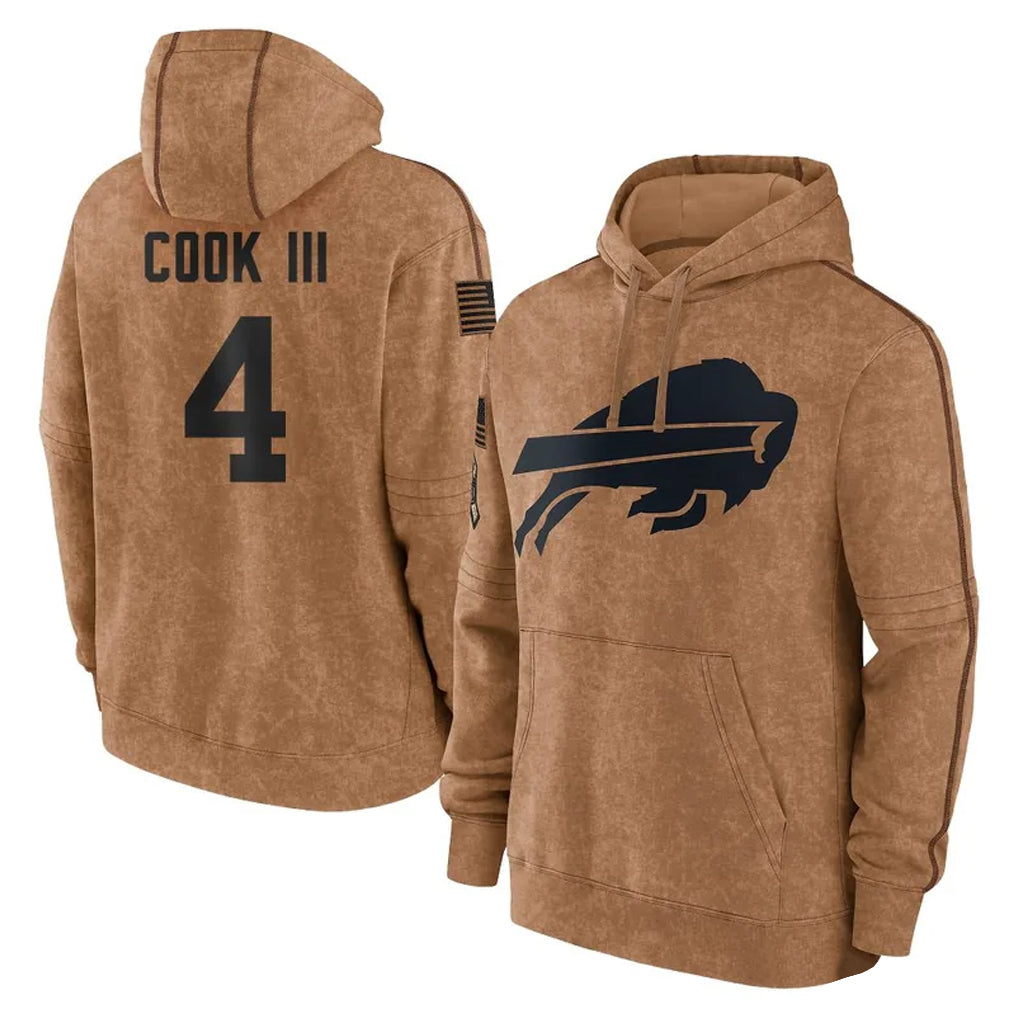 Choea B.Bills #4 James Cook III Player Brown Salute to Service Hoodies Stitched Jerseys