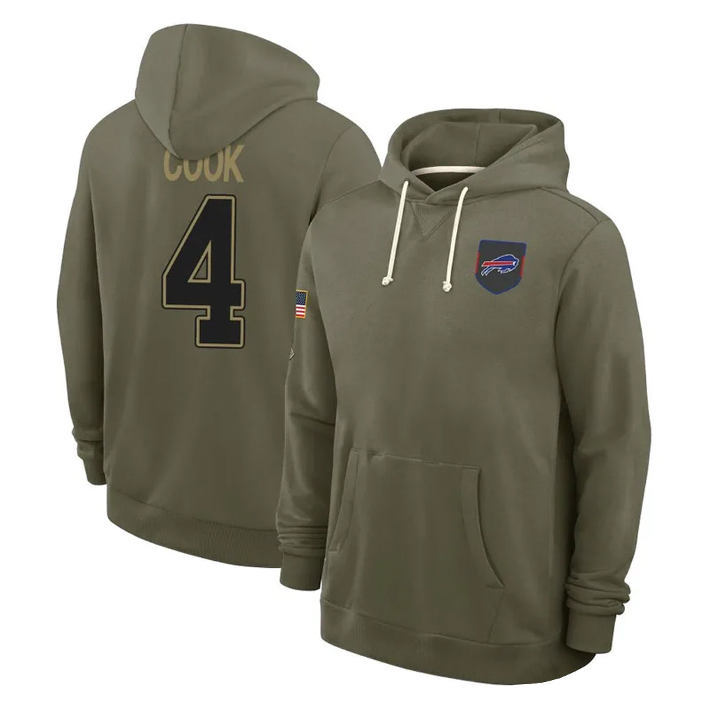 Choea B.Bills #4 James Cook III Player Salute to Service Olive Hoodies  Stitched Jerseys