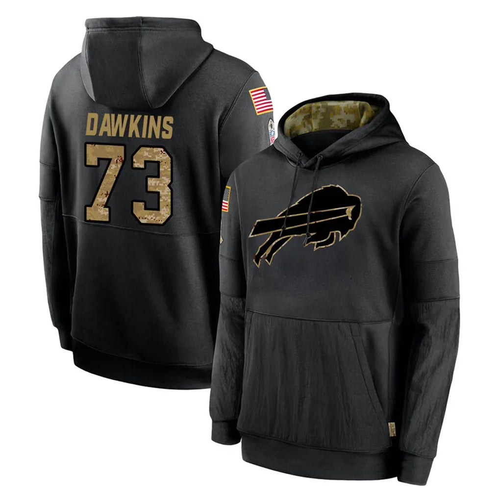 Choea B.Bills #73 Dion Dawkins Player Black Salute to Service Hoodies Hame Stitched Jerseys
