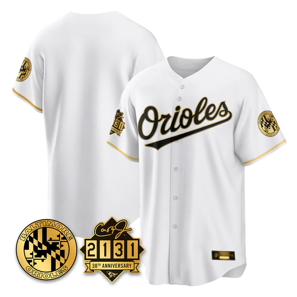 Choea B.Orioles White Gold 30th Anniversary of 2131 Home Game Blank Player Stitched Jerseys