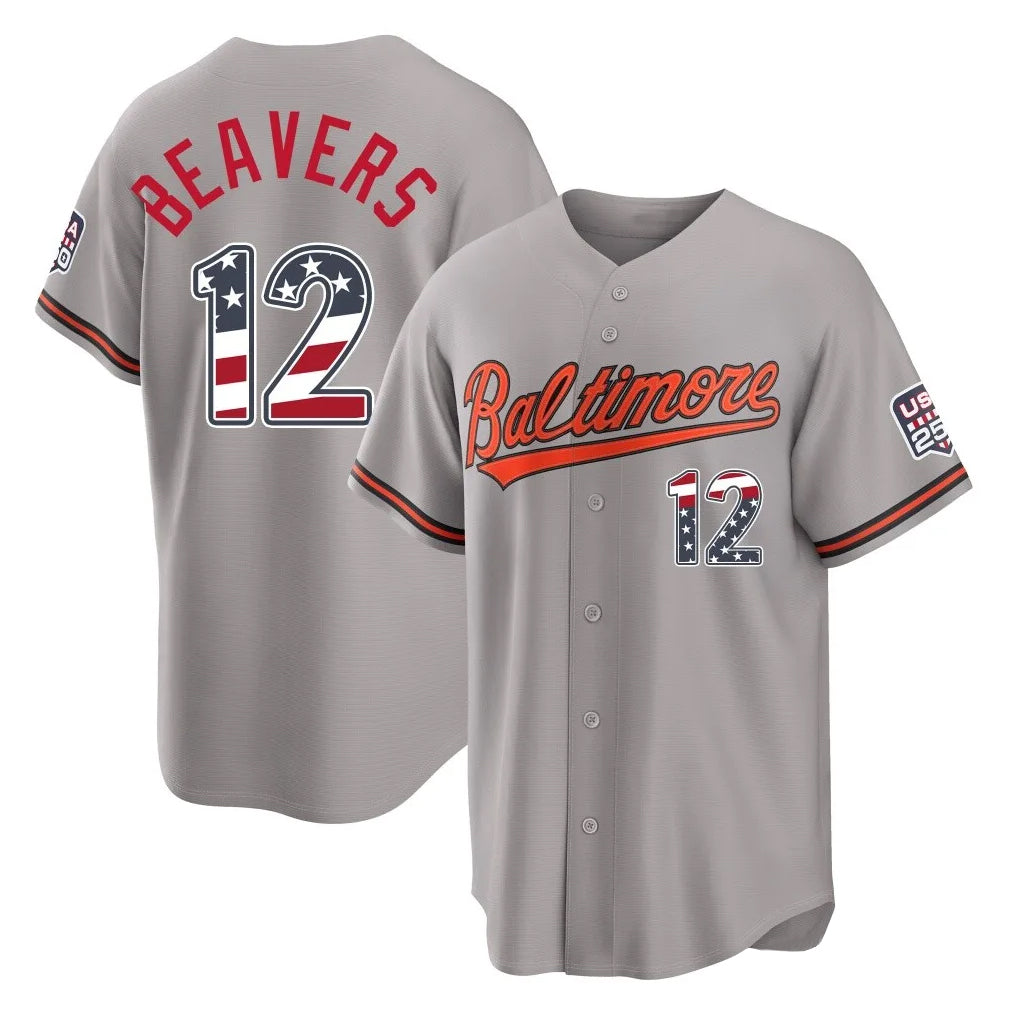 Choea B.Orioles #12 Dylan Beavers Player Gray USA 250 Fourth of July Home Game Stitched Jerseys