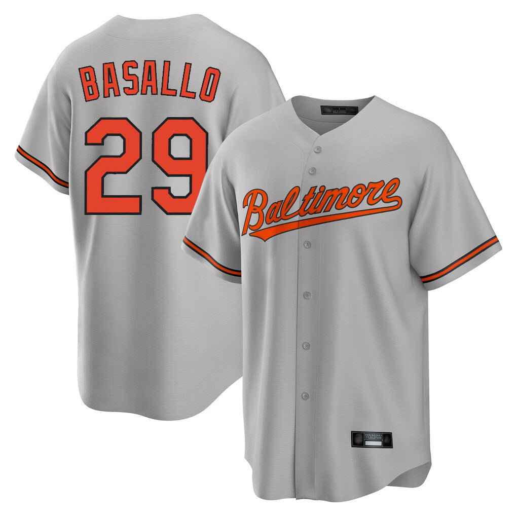 Choea B.Orioles #29 Samuel Basallo Player Gray Home Game Stitched Jerseys