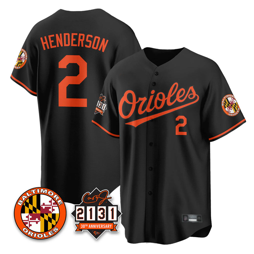 Choea B.Orioles #2 Gunnar Henderson Player Black 30th Anniversary of 2131 Home Game Stitched Jerseys