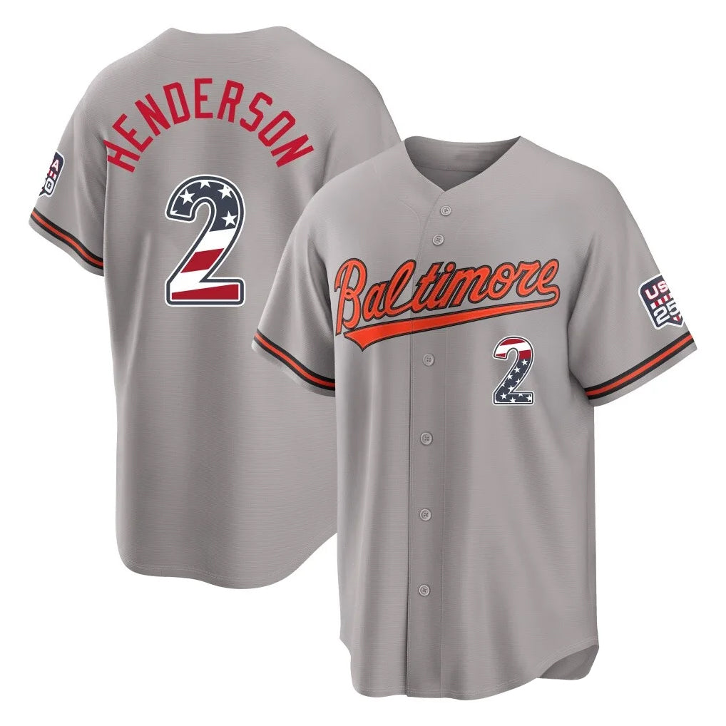 Choea B.Orioles #2 Gunnar Henderson Player Gray USA 250 Fourth of July Home Game Stitched Jerseys