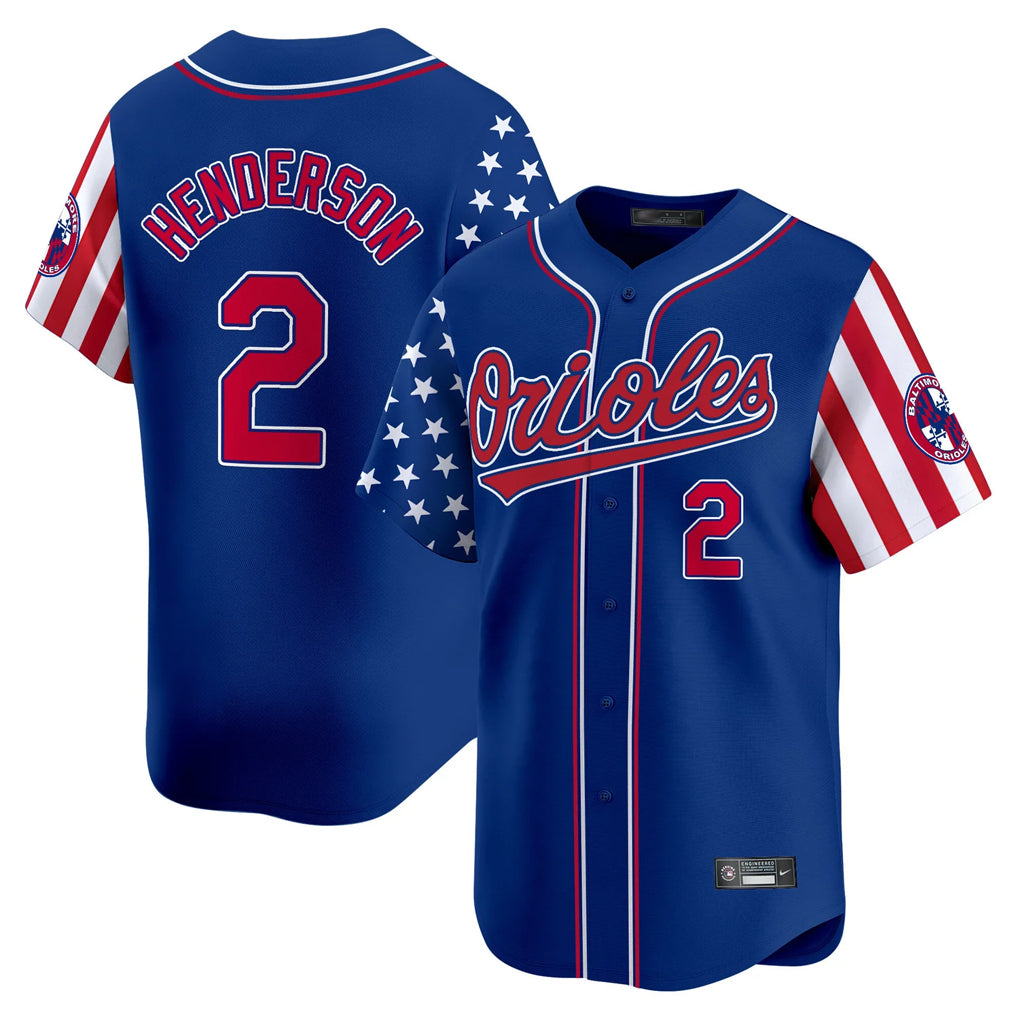 Choea B.Orioles #2 Gunnar Henderson Player Royal Independence Day Vapor Premier Limited Home Game Stitched Jerseys