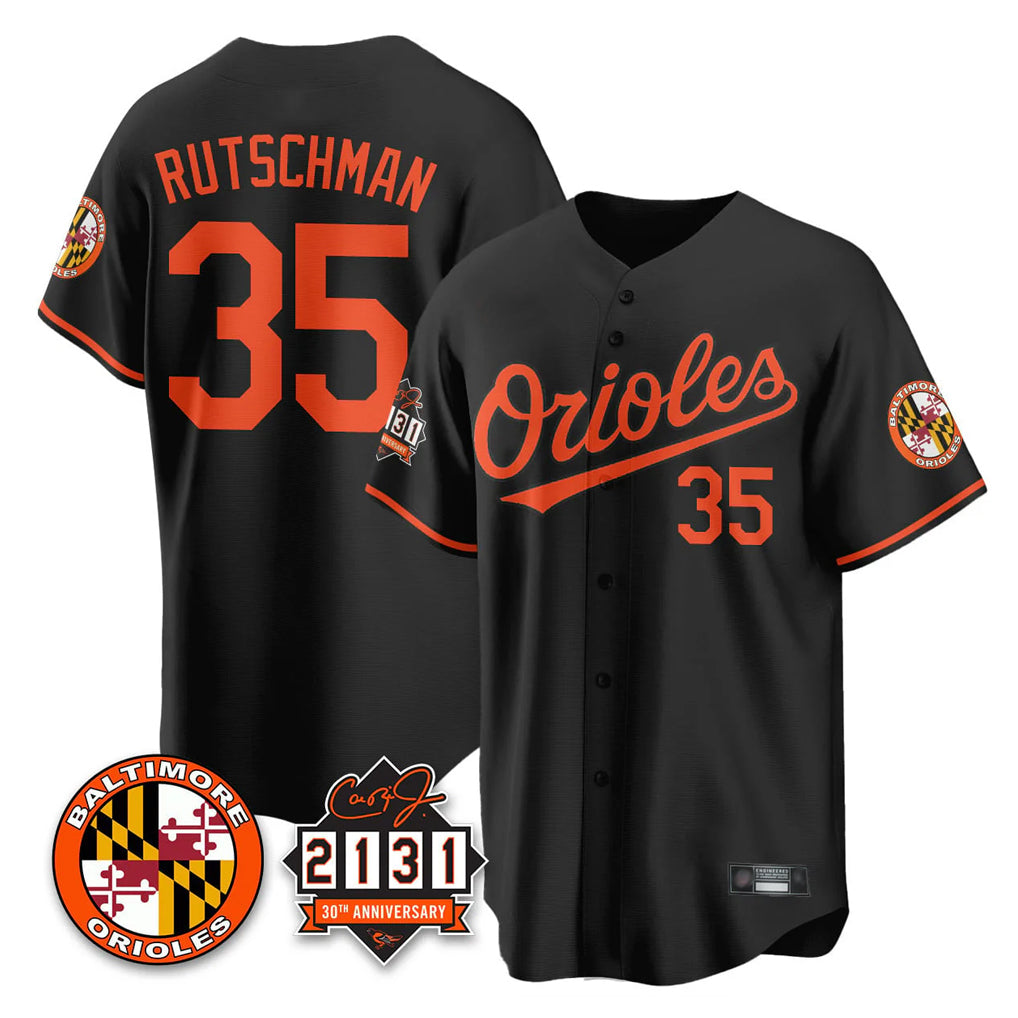 Choea B.Orioles #35 Adley Rutschman Player Black 30th Anniversary of 2131 Home Game Stitched Jerseys