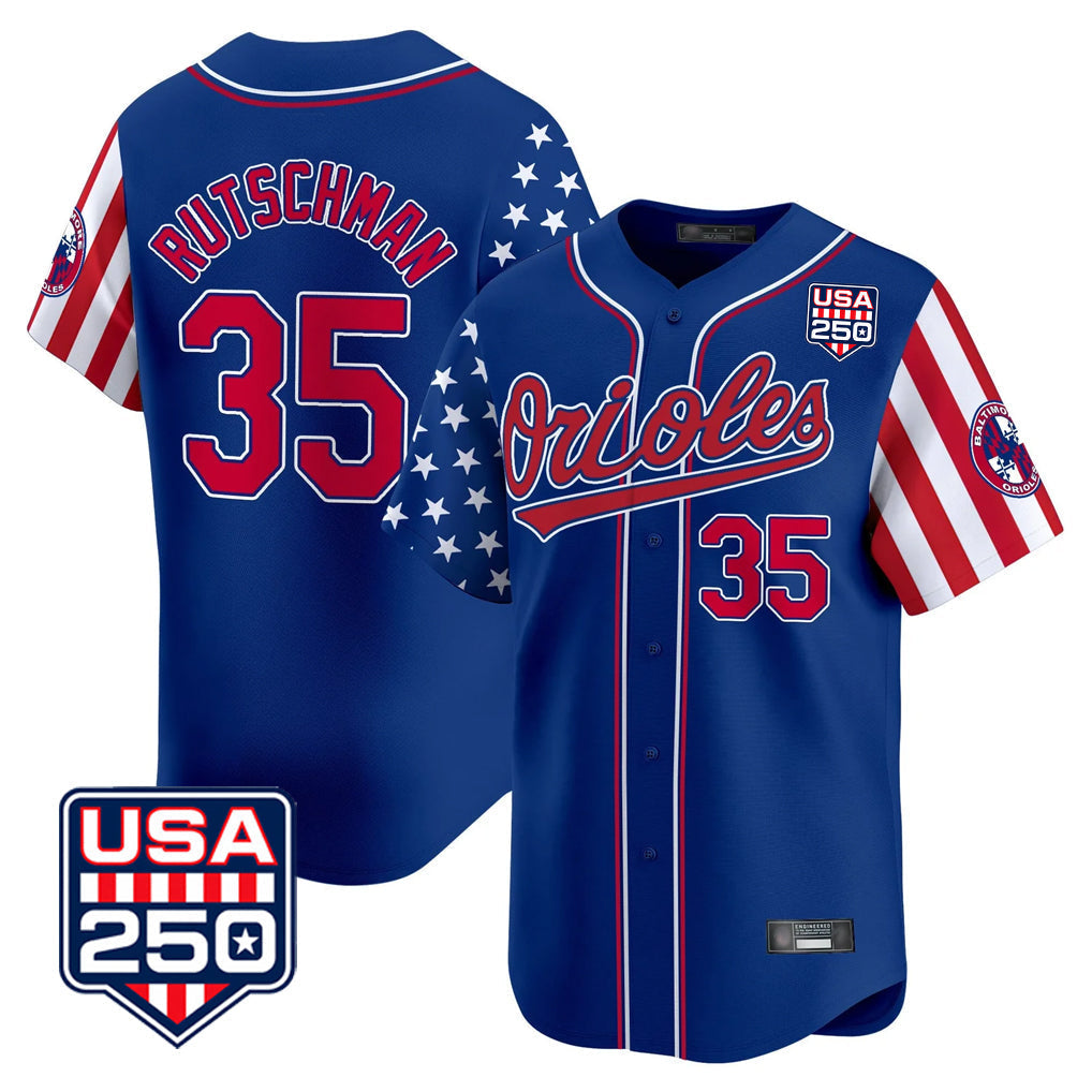 Choea B.Orioles #35 Adley Rutschman Player Royal USA 250 Independence Day Vapor Premier Limited Home Game Stitched Jerseys