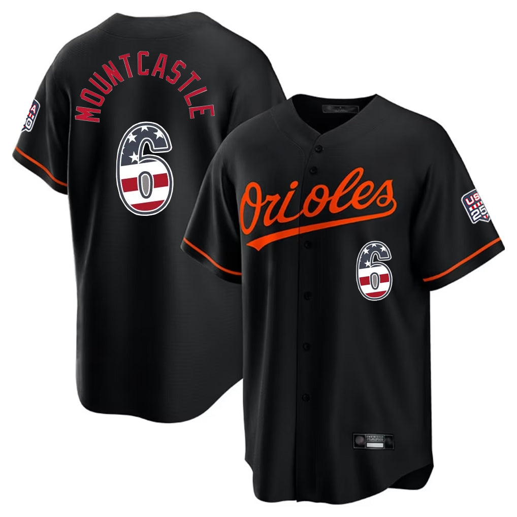 Choea B.Orioles #6 Ryan Mountcastle Player Black USA 250 Fourth of July Home Game Stitched Jerseys