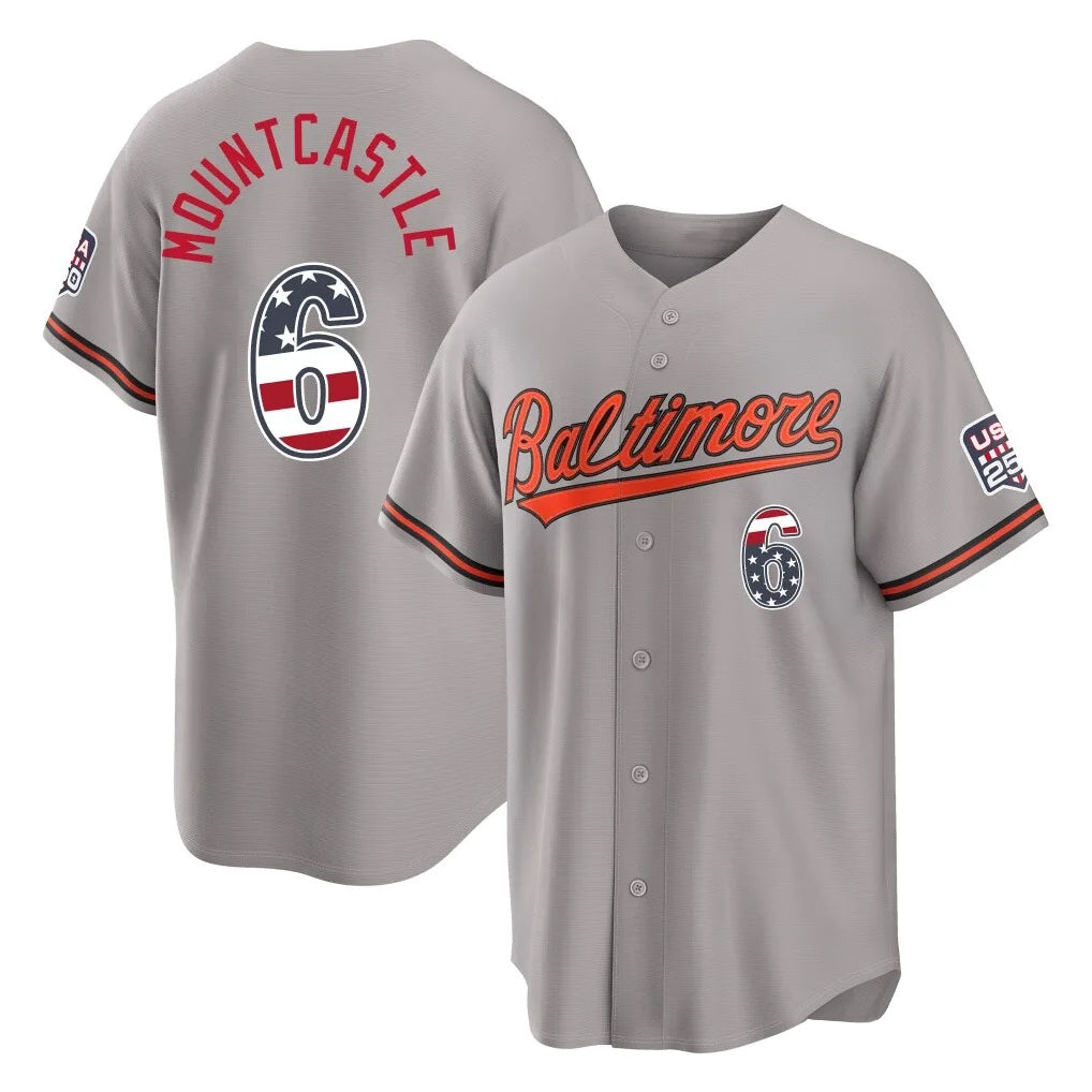 Choea B.Orioles #6 Ryan Mountcastle Player Gray USA 250 Fourth of July Home Game Stitched Jerseys