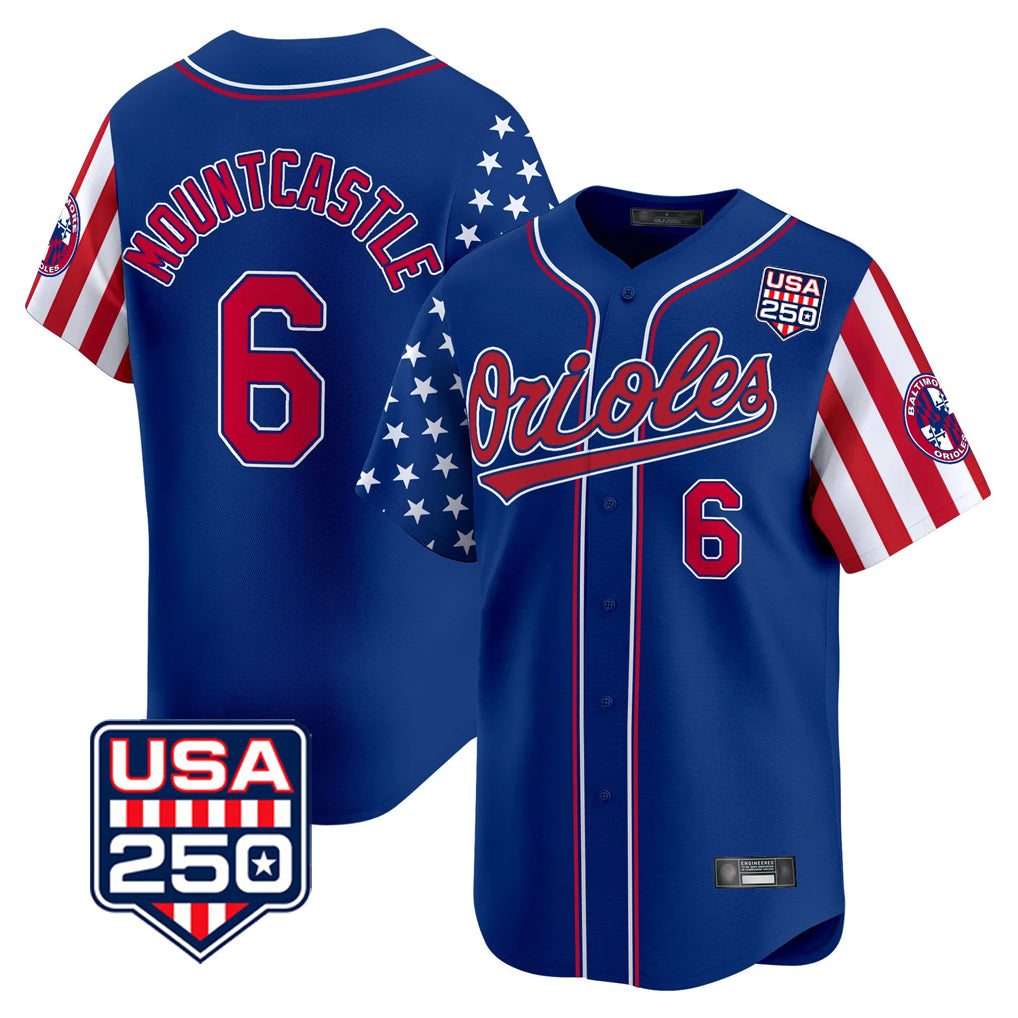 Choea B.Orioles #6 Ryan Mountcastle Player Royal USA 250 Independence Day Vapor Premier Limited Home Game Stitched Jerseys
