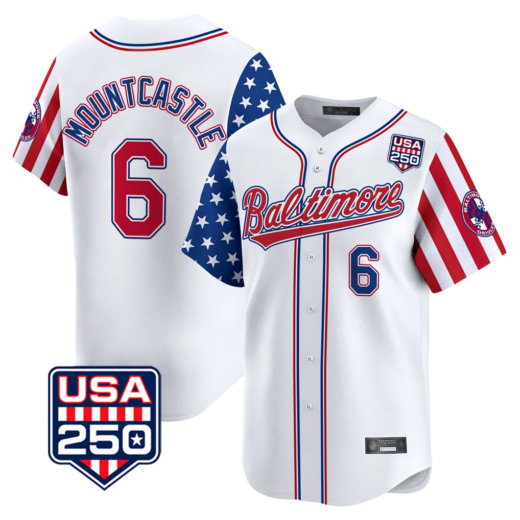 Choea B.Orioles #6 Ryan Mountcastle Player White USA 250 Independence Day Vapor Premier Limited Home Game Stitched Jerseys
