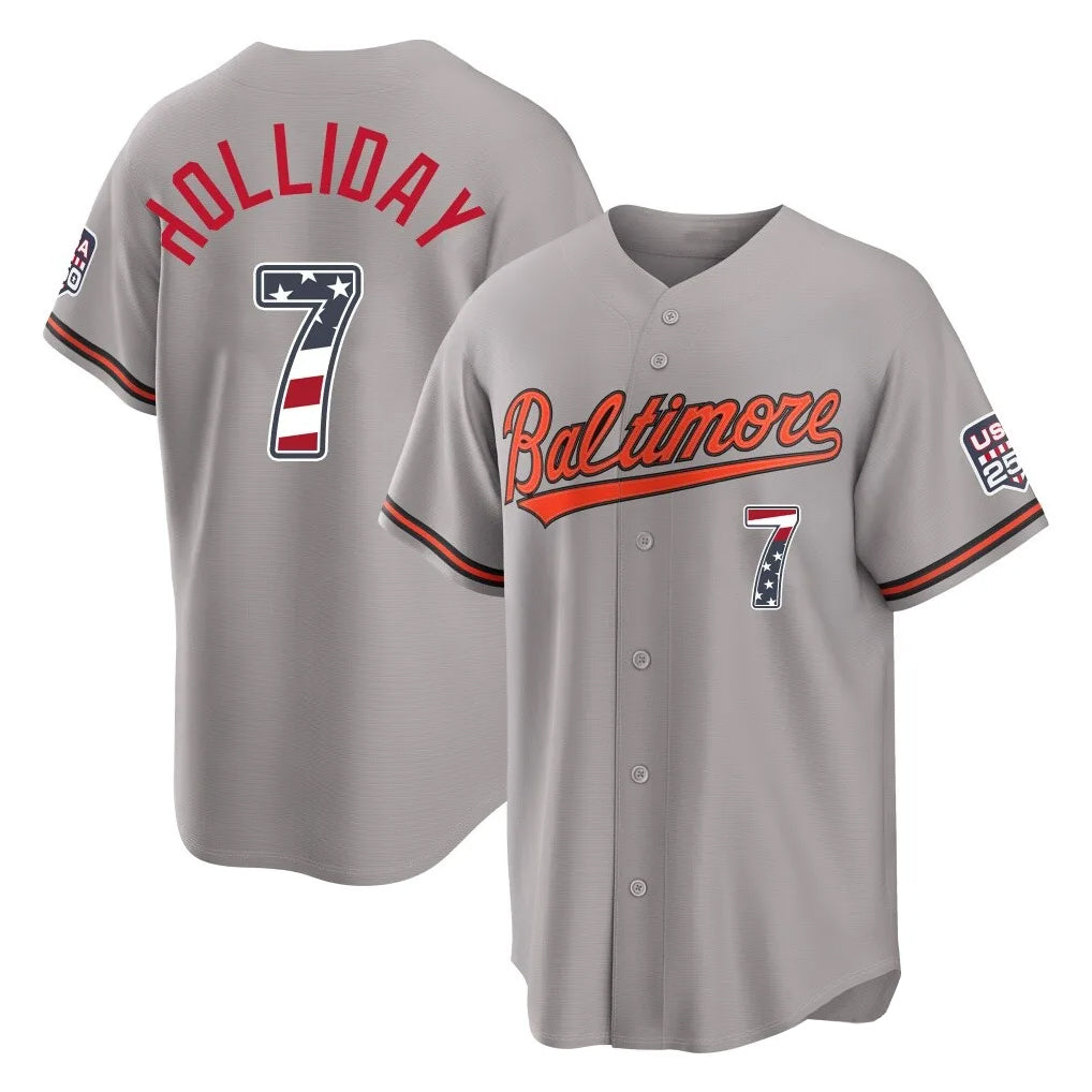 Choea B.Orioles #7 Jackson Holliday Player Gray USA 250 Fourth of July Home Game Stitched Jerseys