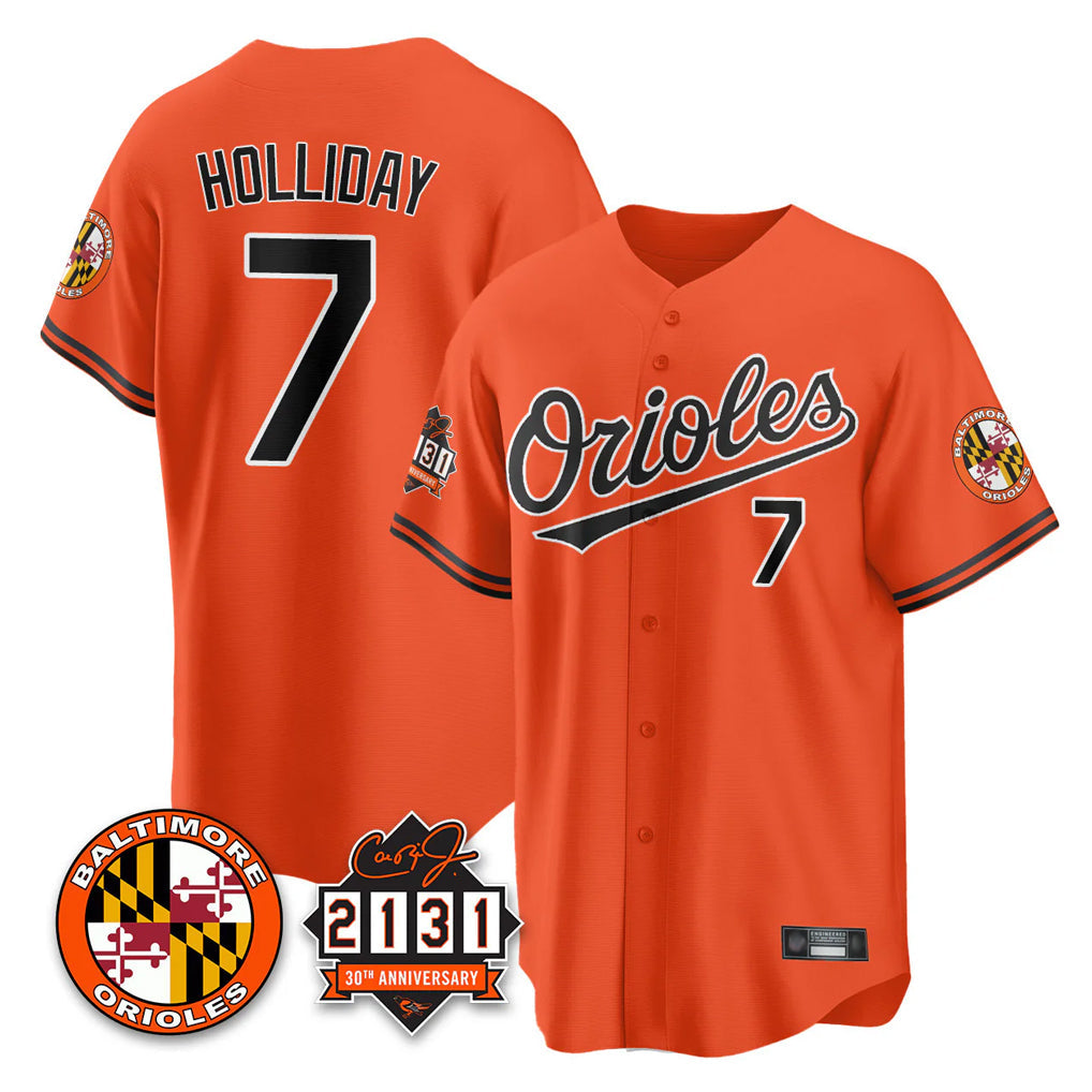 Choea B.Orioles #7 Jackson Holliday Player Orange 30th Anniversary of 2131 Home Game Stitched Jerseys