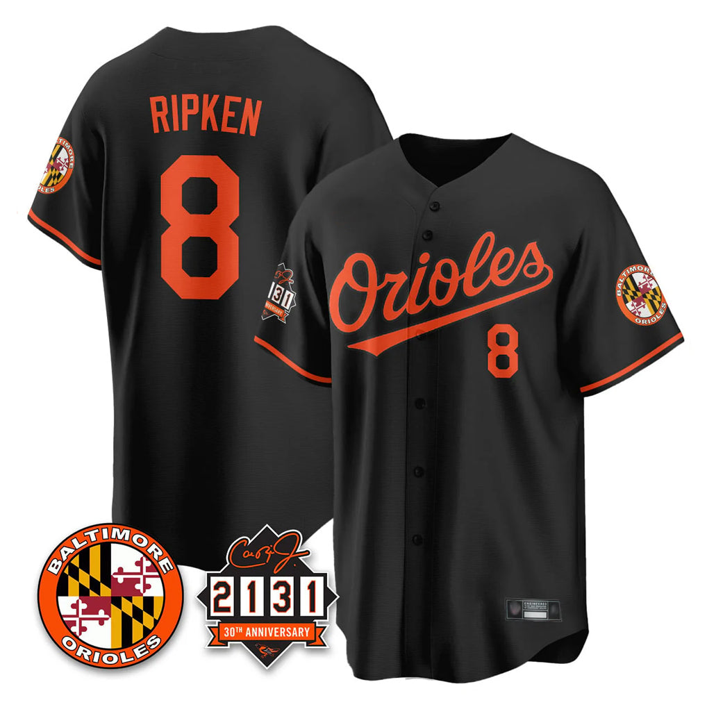Choea B.Orioles #8 Cal Ripken Player Black 30th Anniversary of 2131 Home Game Stitched Jerseys
