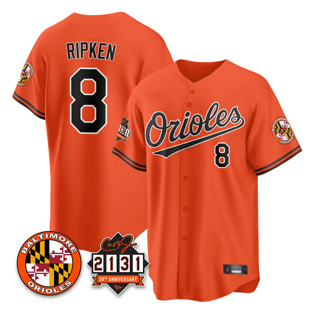 Choea B.Orioles #8 Cal Ripken Player Orange 30th Anniversary of 2131 Home Game Stitched Jerseys