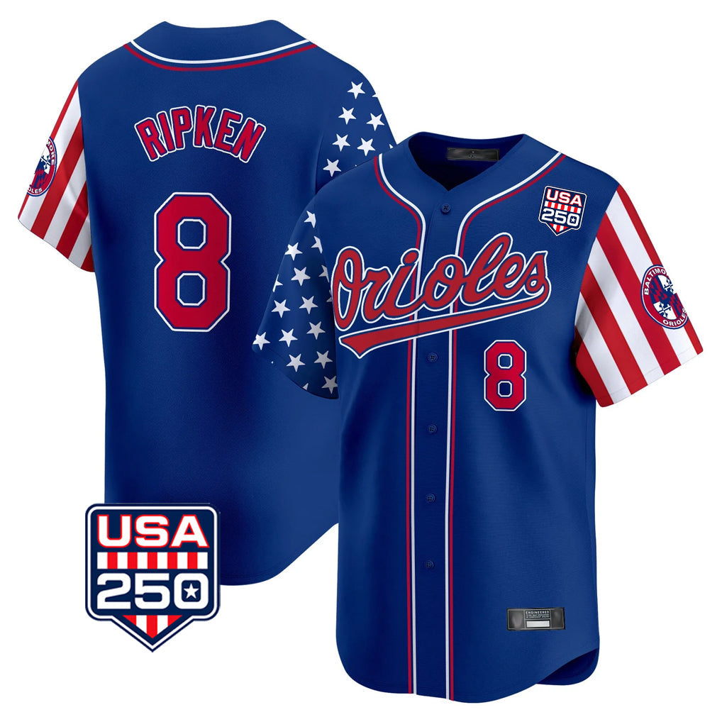 Choea B.Orioles #8 Cal Ripken Player Royal USA 250 Independence Day Vapor Premier Limited Home Game Stitched Jerseys