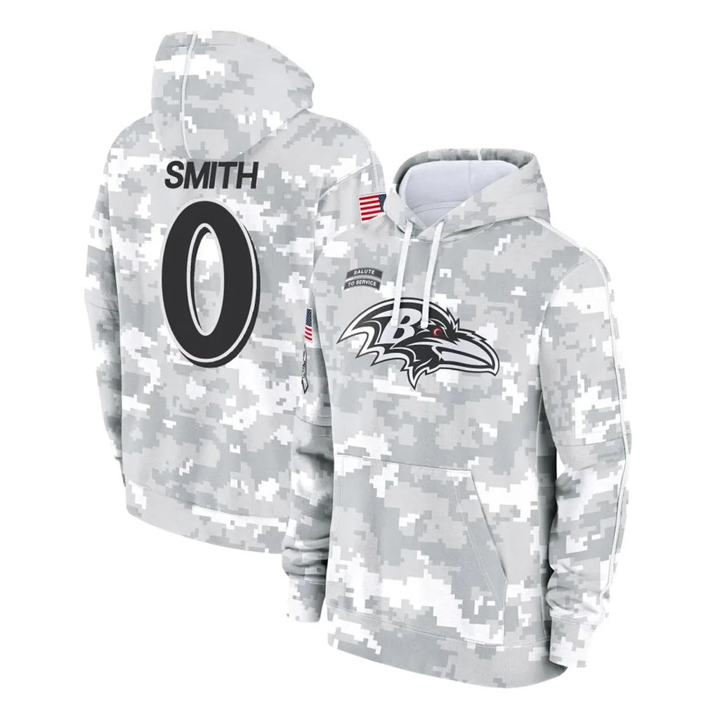 Choea B.Ravens #0 Roquan Smith Player Arctic Camo Salute to Service Pullover Hoodie Stitched Jerseys