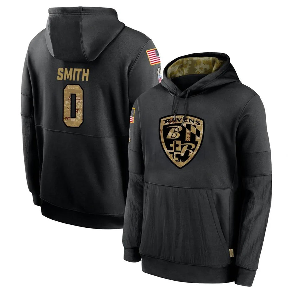 Choea B.Ravens #0 Roquan Smith Player Black Salute to Service Pullover Hoodie Stitched Jerseys