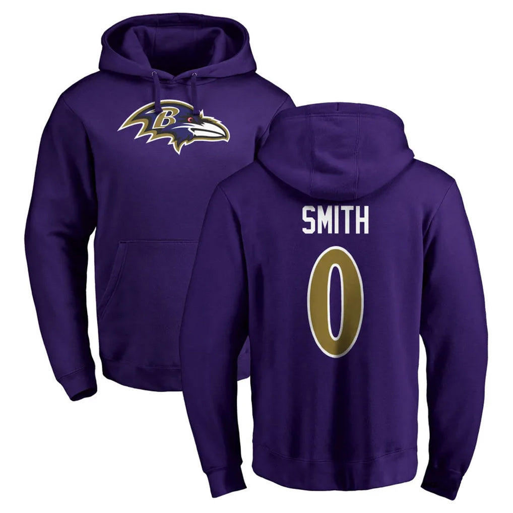 Choea B.Ravens #0 Roquan Smith Player Purple Salute to Service Pullover Hoodie Stitched Jerseys