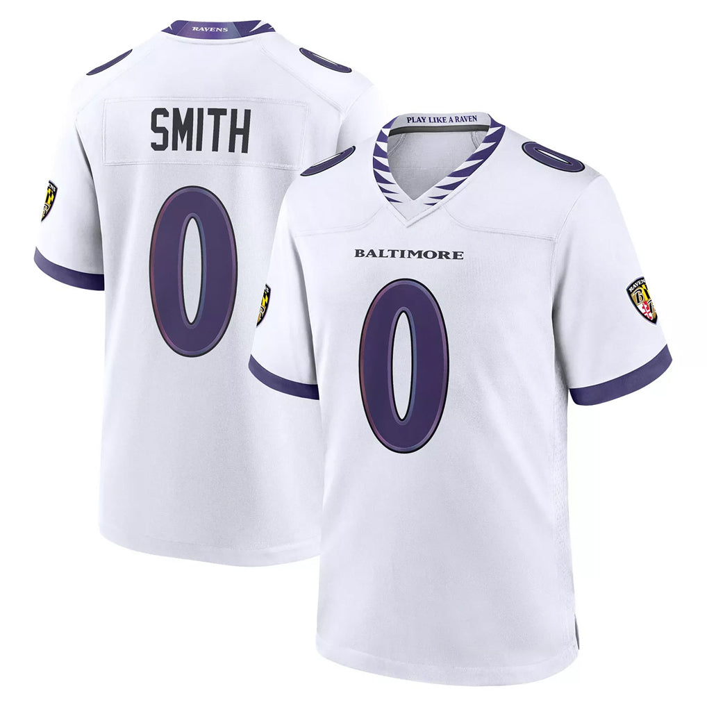 Choea B.Ravens #0 Roquan Smith Player White Purple Home Game Stitched Jerseys