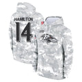 Choea B.Ravens #14 Kyle Hamilton Player Arctic Camo Salute to Service Pullover Hoodie Stitched Jerseys