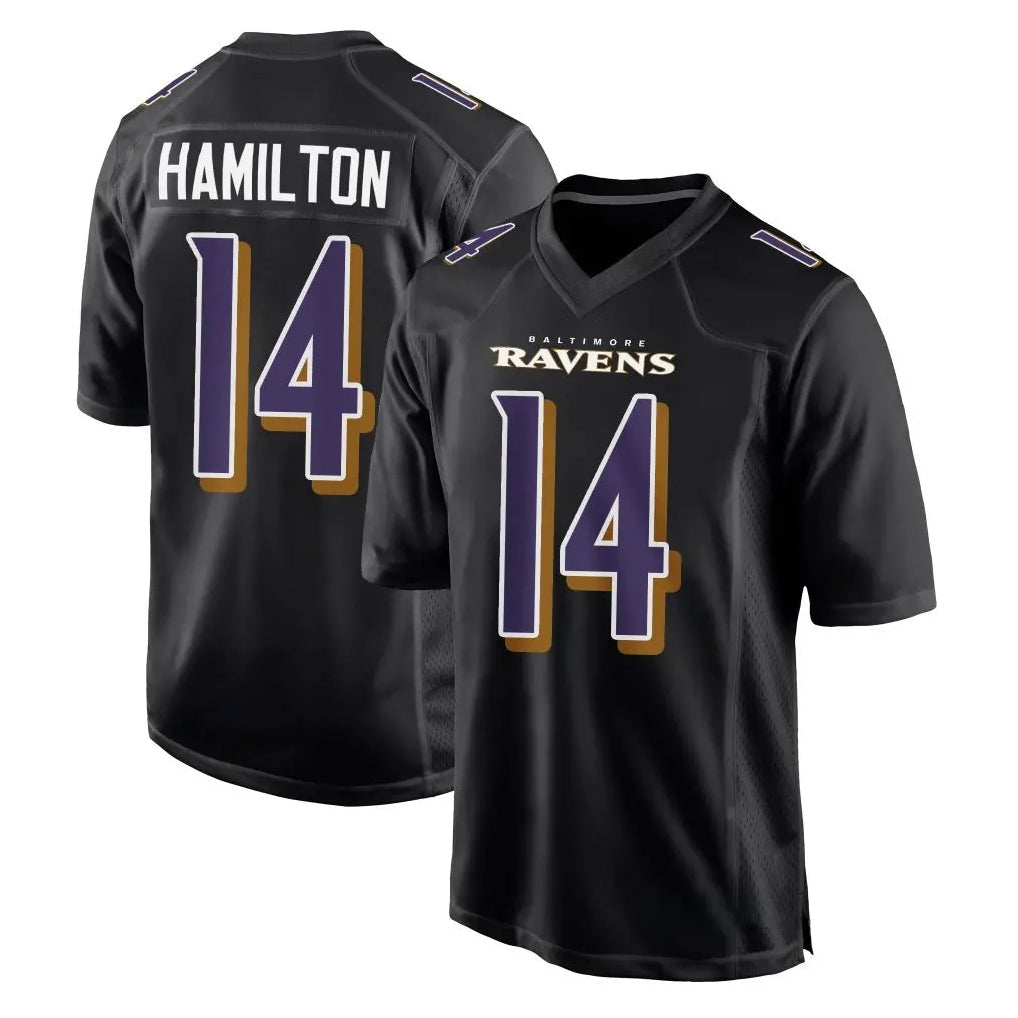 Choea B.Ravens #14 Kyle Hamilton Player Black Carbon Fashion Game Home Stitched Jerseys