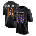 Choea B.Ravens #14 Kyle Hamilton Player Black Carbon Fashion Game Home Stitched Jerseys